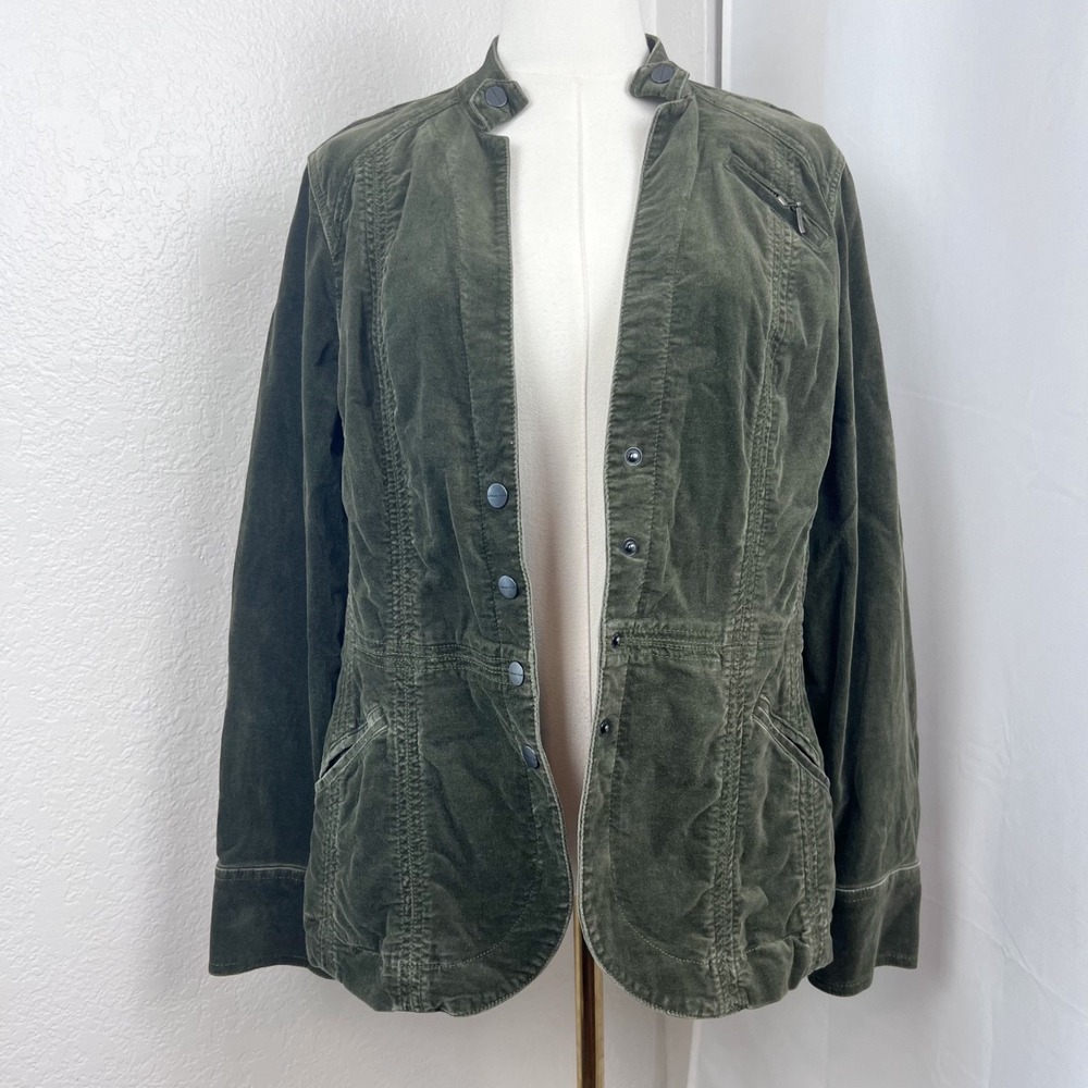 Y2K Coldwater Creek Jacket Womens 10 Green Velvet Utility Military Earthy Boho